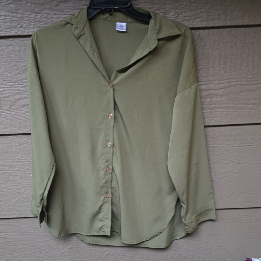 SSS Street Style Store Olive Green Button Down Blouse Medium